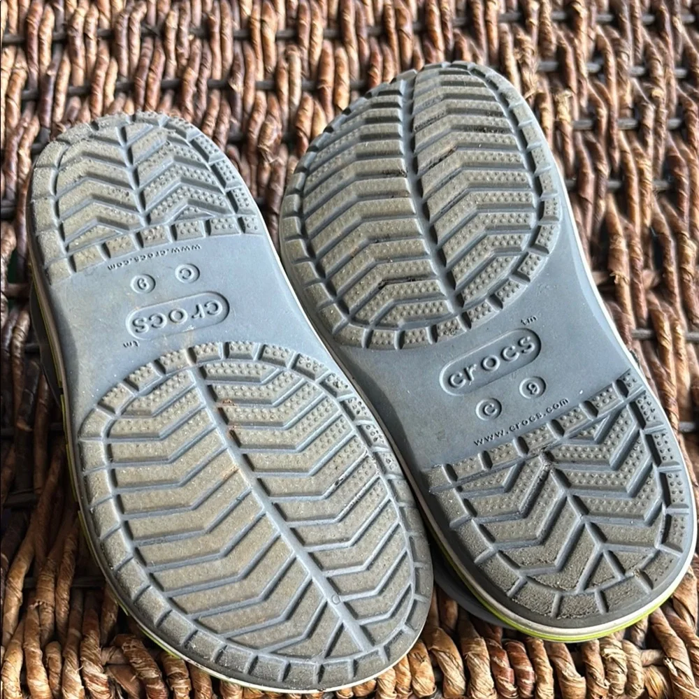 Kids Crocs Gray Clogs with Green Accents 9